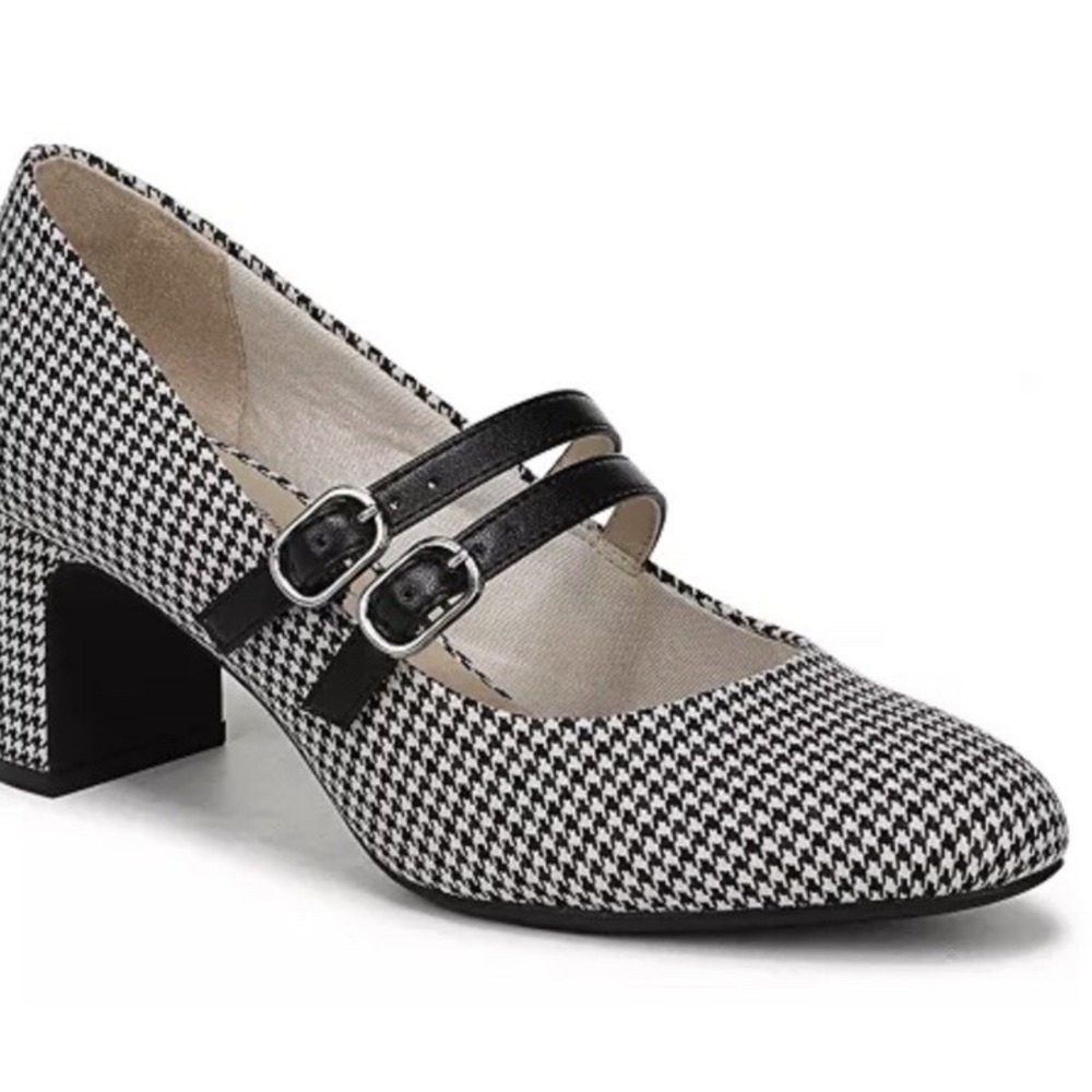 LifeStride Womens True Mary Jane Retro Modern Double Buckle Houndstooth Heels 9